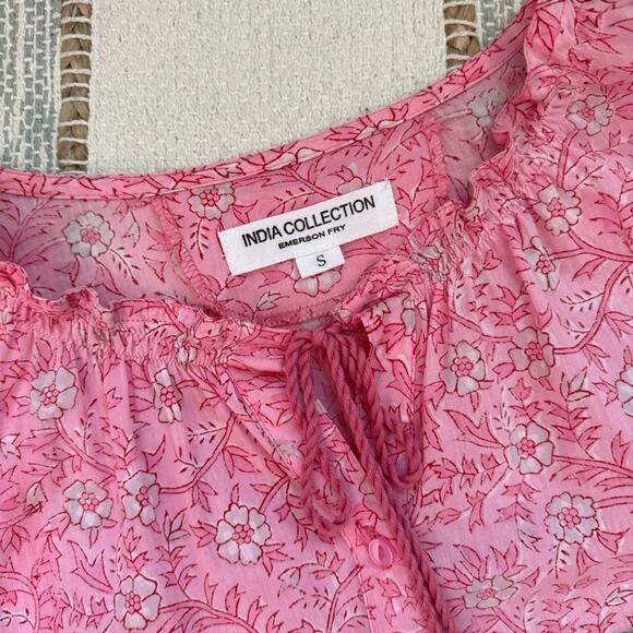 India Collection by Emerson Fry Crocus Bardot Pink Floral Balloon Sleeve Top S - Picture 12 of 13